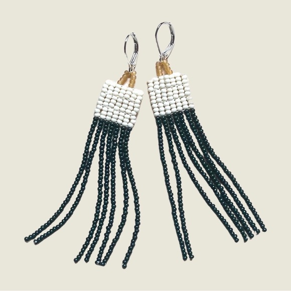 HANDMADE GLASS EARRINGS | Mini Beacon Handwoven Small Batch Earrings in Forest - Picture 1 of 6